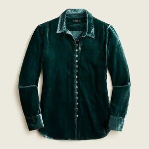 J. Crew Shirt Blouse 12 Green Velvet Covered Button Front Slim Fit BD810